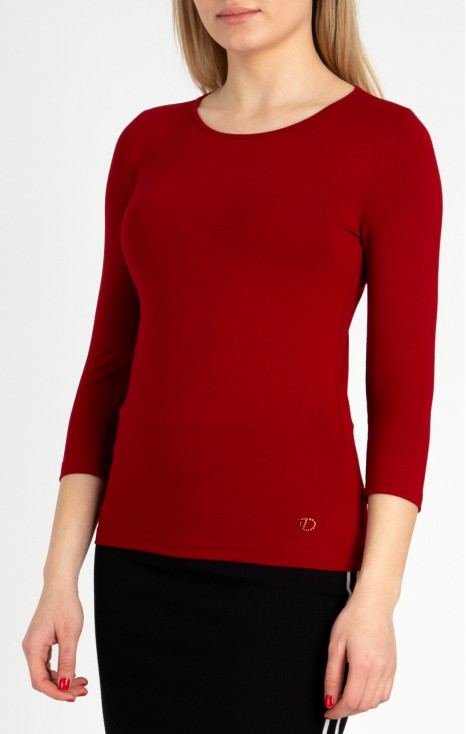 Bluză de culoare roșie din tricot elastic cu logo din cristale Swarovski 