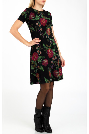 A Line Red Floral Jersey Dress