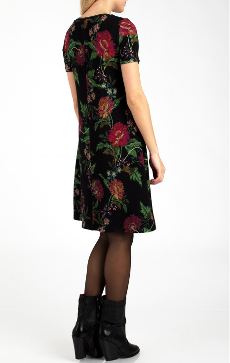 A Line Red Floral Jersey Dress