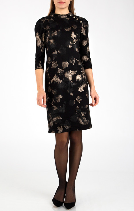 Rochie dreaptă spectaculoasă &icirc;n negru , din materie luxoasă