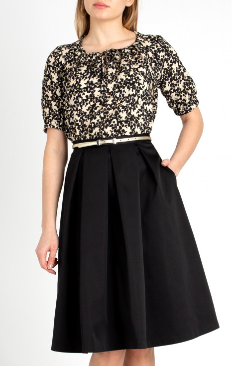 Pleated Satin Skirt in Black