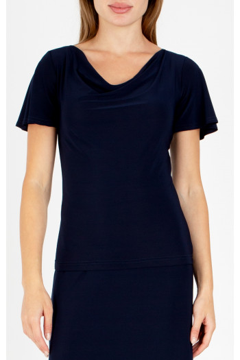 Bluză elegantă cu decolteu drapat, în culoarea Dark Navy Blue