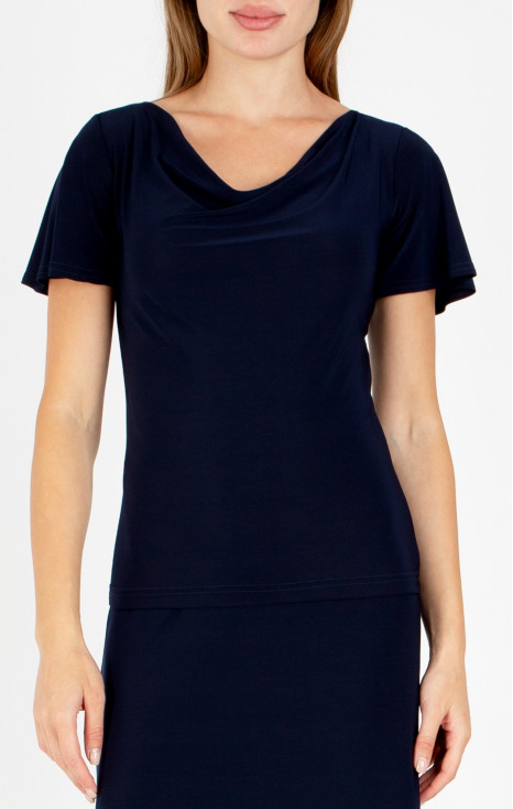 Bluză elegantă cu decolteu drapat, &icirc;n culoarea Dark Navy Blue