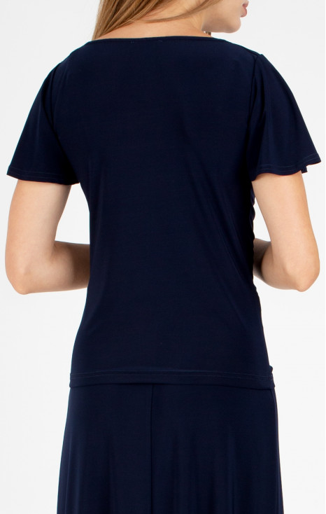 Bluză elegantă cu decolteu drapat, în culoarea Dark Navy Blue [1]