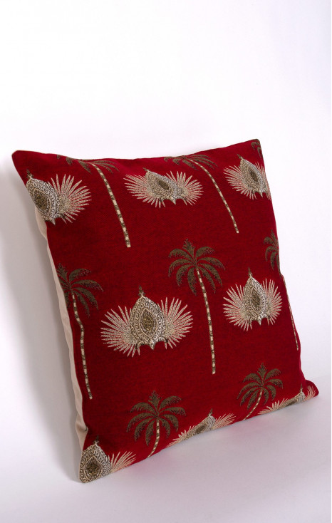 Față de pernă decorativă cu motive oriental și palmieri în culoare roșie
