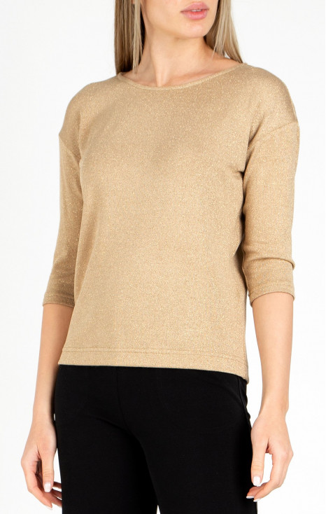 Bluză cu  decolteu drapat în culoarea bej deschis