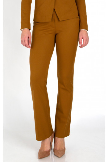 Pantalon clasic din materie elastic de lux în culoarea Golden Brown