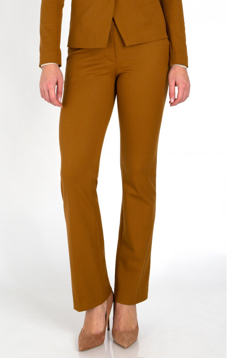 Pantalon clasic din materie elastic de lux în culoarea Golden Brown