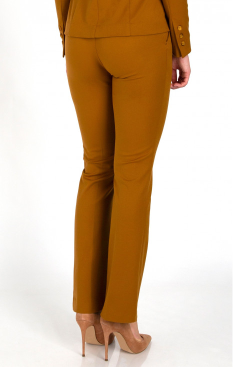 Pantalon clasic din materie elastic de lux în culoarea Golden Brown [1]