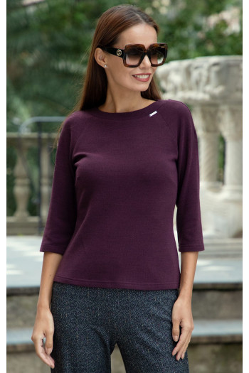 Pulover cald cu mâneci ¾ în culoarea Plum Purple