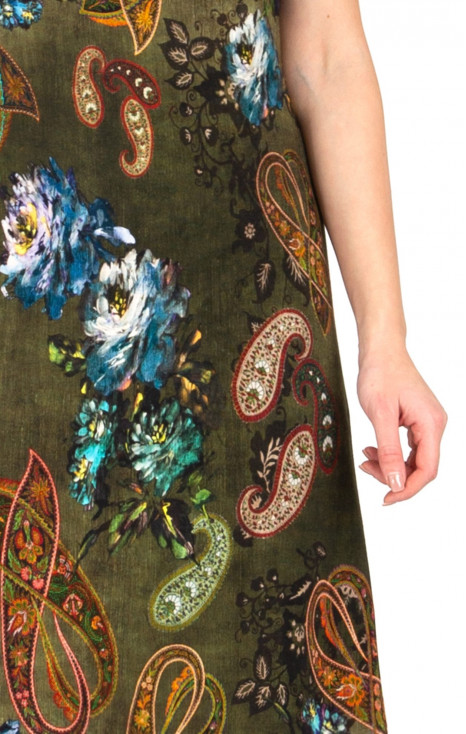 Rochie elegantă din materie tricot luxos cu print cașmir și floral 