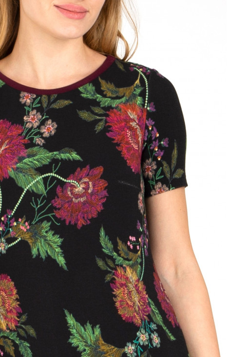 Rochie elegantă din materie tricot luxos cu impresionant print flora