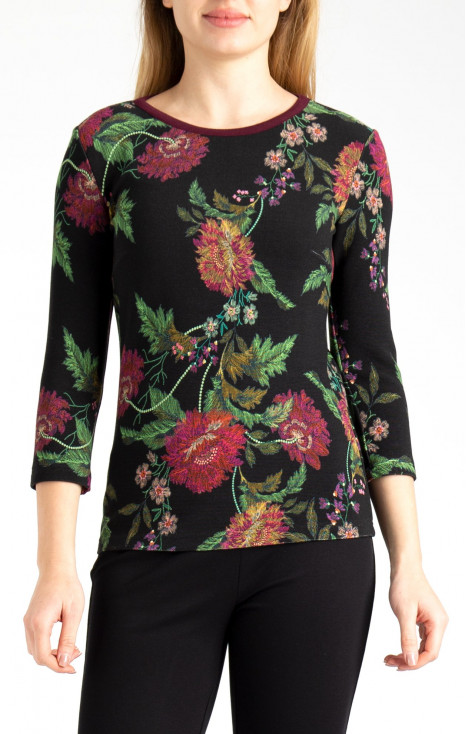 Bluză din materie tricot de lux, cu print atractiv cu motive florale