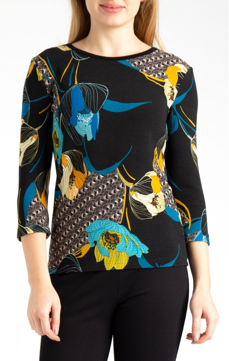 Bluză elegantă, cu print abstract cu motive florale 