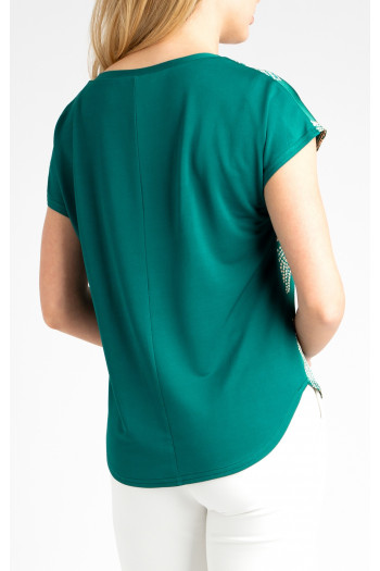 Bluza elegantă din viscoză cu siluetă liberă în culoare Alpine Green cu imprimeu grafic [1]