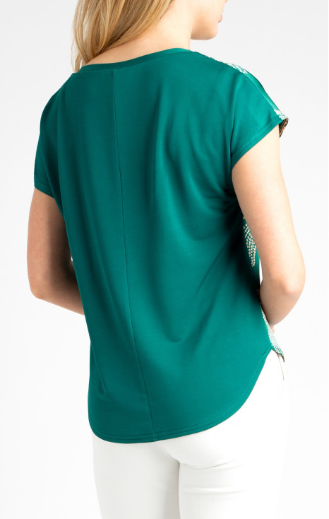 Bluza elegantă din viscoză cu siluetă liberă în culoare Alpine Green cu imprimeu grafic [1]