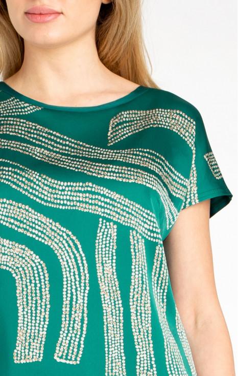 Bluza elegantă din viscoză cu siluetă liberă în culoare Alpine Green cu imprimeu grafic