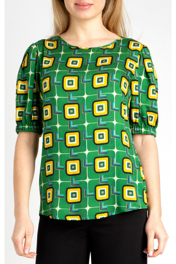 Bluză cu siluetă liberă din viscoză cu imprimeu grafic pe fundal de culoare  Amazon Green