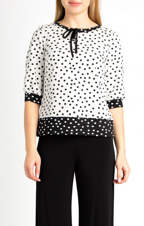 Bluza frumoasă din bumbac de calitate în stil Polka Dots în alb și negru