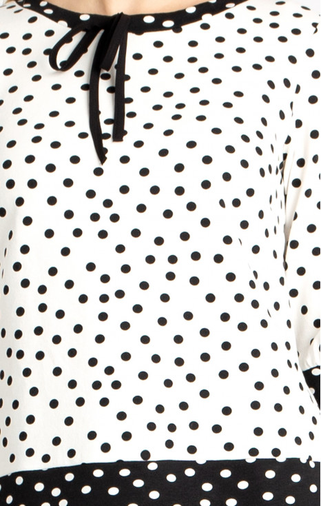 Bluza frumoasă din bumbac de calitate în stil Polka Dots în alb și negru