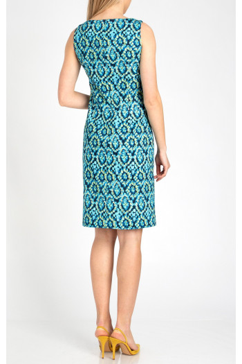 Straight-fit sleeveless dress, made of colorful printed cotton fabric [1]