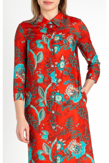 Rochie tip cămașă din viscoză cu motive florale de culoare Aurora Red [1]