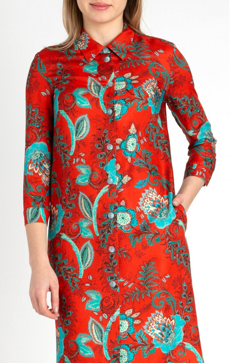 Rochie tip cămașă din viscoză cu motive florale de culoare Aurora Red [1]
