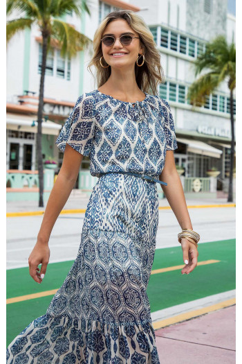 Transparent Ivory dress with beautiful blue graphic print [1]