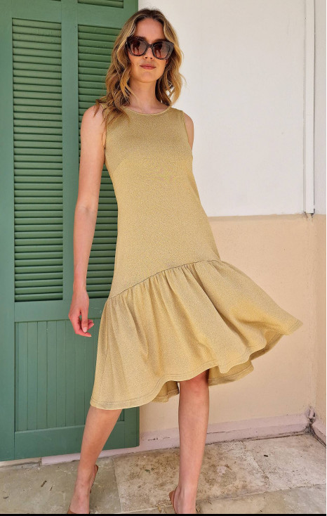 Rochie elegantă cu volan asimetric din tricot în culoare Golden Beige cu strălucire [1]
