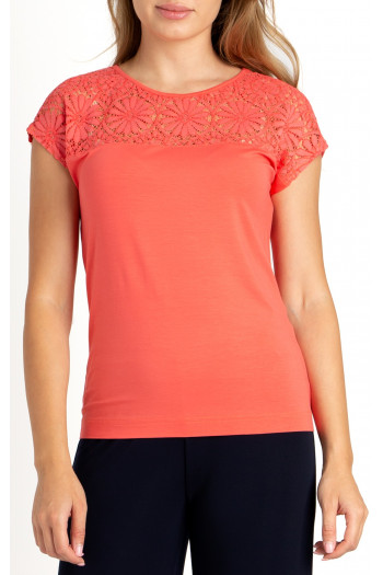Bluză elegantă de culoare Sugaar Coral cu platcă din dantelă
