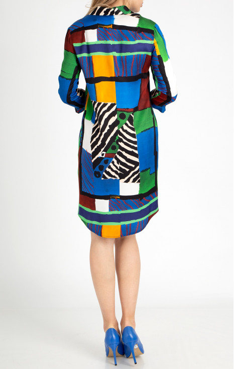 Rochie elegantă tip cămașă din viscoză satinată de lux cu imprimeu grafic