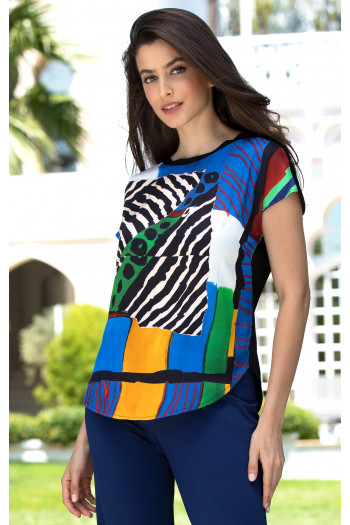 Bluză cu siluetă lejeră din viscoză cu imprimeu grafic color.