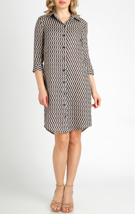 Rochie tip cămașă din 100% in, cu imprimeu grafic elegant