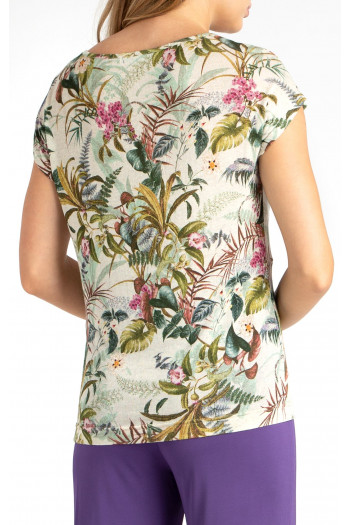 Bluză cu siluetă lejeră cu in și motive florale verzi [1]