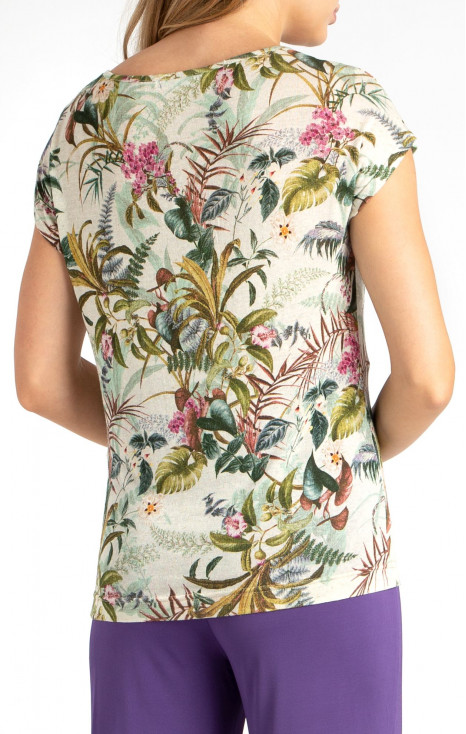 Bluză cu siluetă lejeră cu in și motive florale verzi [1]