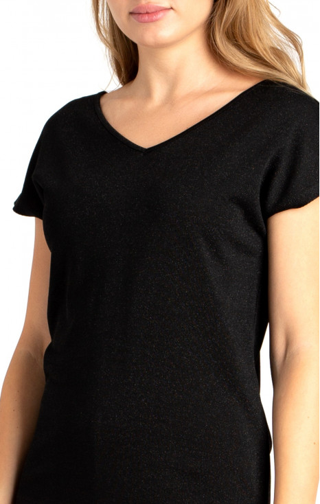 Bluză elegantă cu o siluetă liberă de culoare neagră cu strălucire