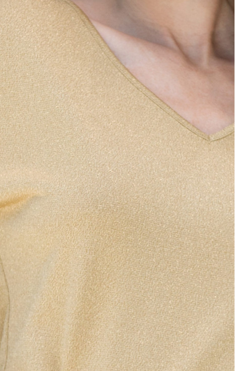 V Neck Jersey T-shirt in Golden Beige