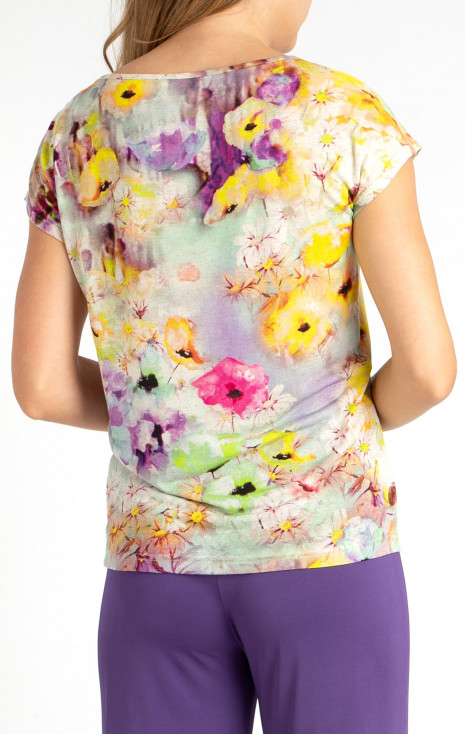 Loose silhouette blouse with linen and yellow flowers print [1]