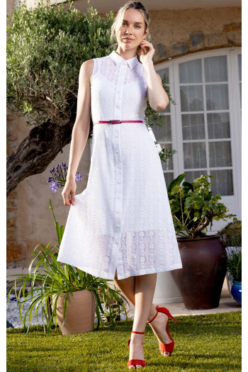 Rochie albă din dantelă cu siluetă asimetrică