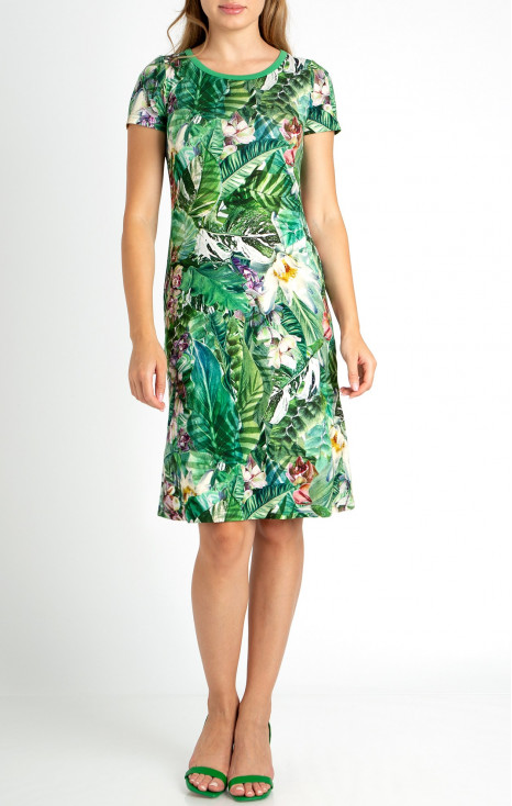 Rochie din tricot, pentru vară cu imprimeu floral tropic 