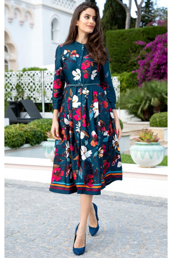 Rochie de stil din viscoză satinată în culoare Moroccan Blue [1]