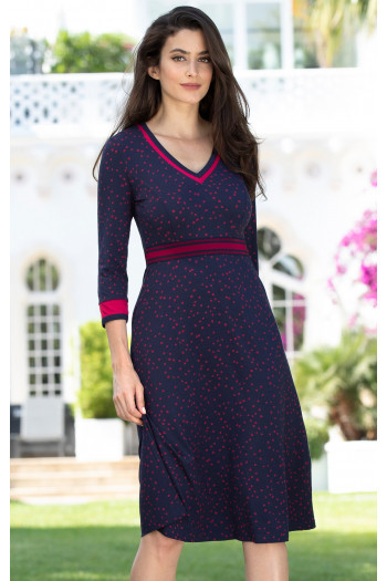 Rochie elegantă cu o  talie înaltă, confecționată din tricot elastic  în culoare Indigo [1]