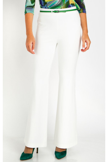 Pantaloni dintr-un material tricot mulat, de culoare albă