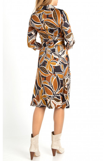 Rochie midi stilată din viscoză de satin cu imprimeu floral de culoare Caramel Cafe [1]