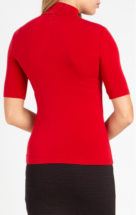 Bluză din tricot moale cu guler jos tip polo roșu aprins