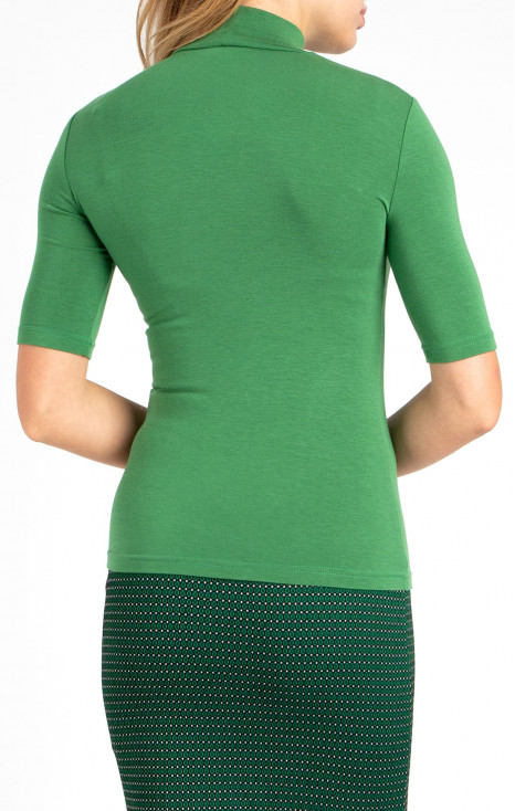 Bluză din tricot cu guler jos tip polo verde