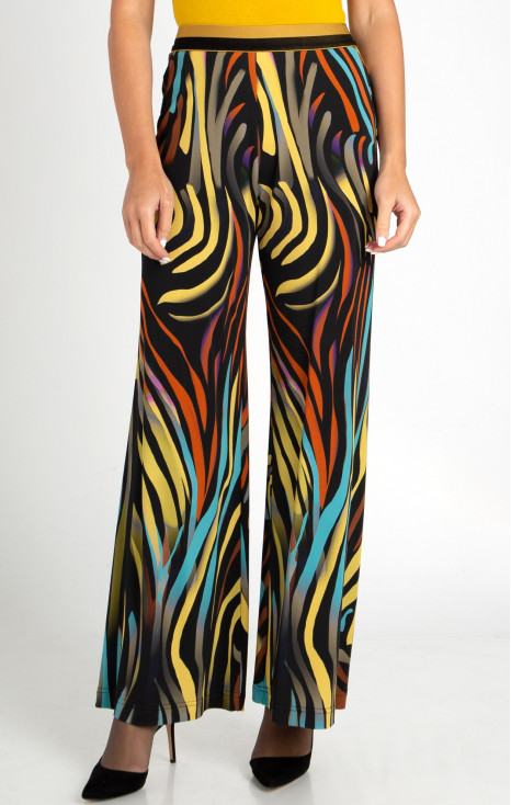Pantaloni cu siluetă lejeră din jerse mai greu de lux, cu imprimeu grafic colorat
