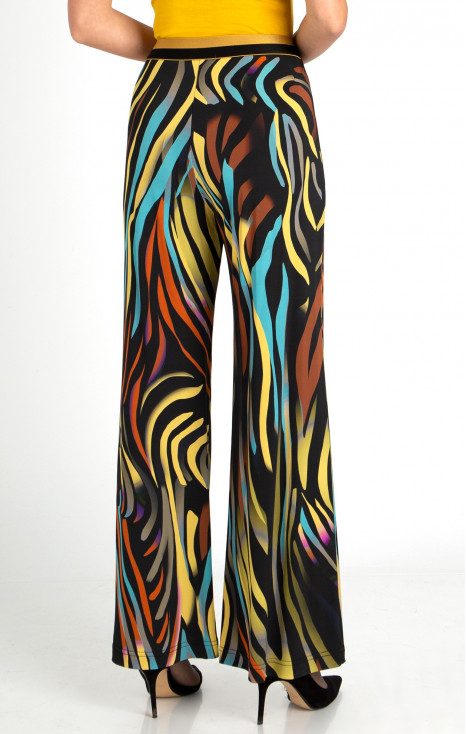 Pantaloni cu siluetă lejeră din jerse mai greu de lux, cu imprimeu grafic colorat