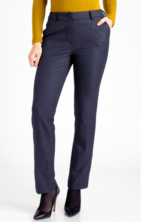 Pantaloni clasici dintr-un material elastic de lux, în albastru grafit cu pepit