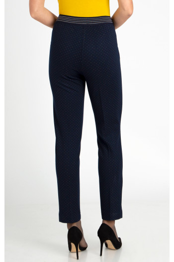 Pantaloni dintr-un material de tricot mulat, de culoare Dark Sapphire, cu puncte colorate [1]